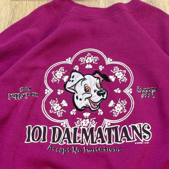 90s Disney 101 Dalmatians Magenta Crewneck Sweatshirt XL USA - Picture 2 of 7